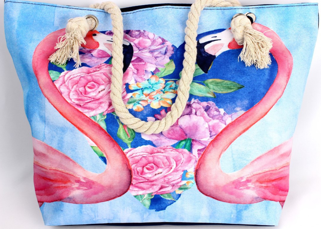 Colourful carry bag w base and rope handle flamingo heart AL/4409 image 0